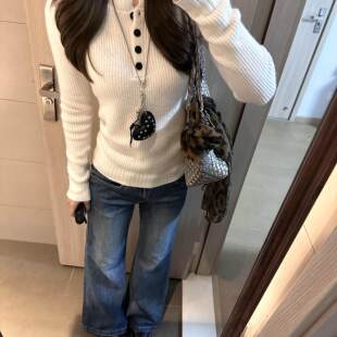 白色修身内搭可外穿毛衣女秋冬慵懒松弛高级感长袖针织打底衫上衣