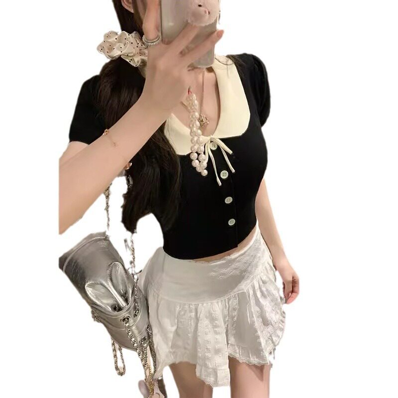 2026新款时尚设计感针织长袖t恤女早春季新款修身上衣内搭打底衫