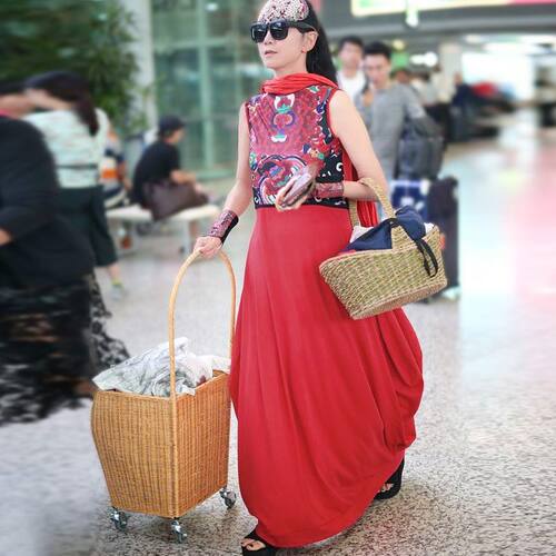 杨丽萍同款原创复古圆领印花宽松民族风同款女装长裙连衣裙女袍