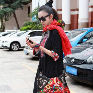 杨丽萍同款秋季新款女装原创同款复古印花宽松棉麻民族风连衣裙女