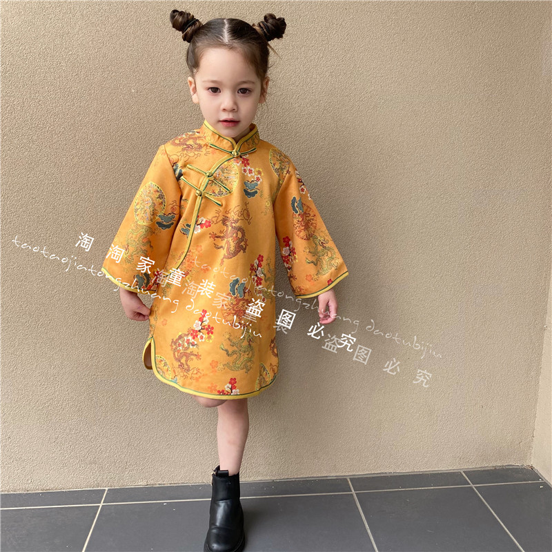 旗袍中国风儿童改良中长款裙子