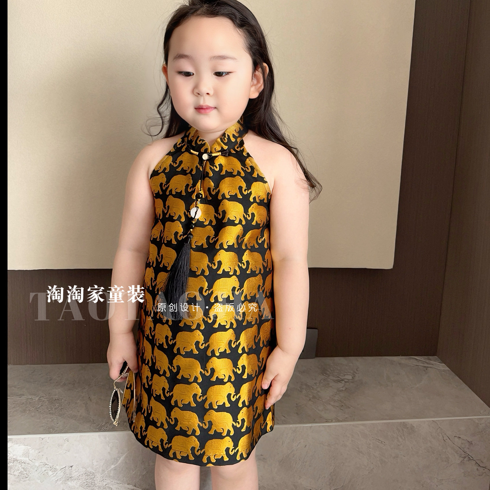 夏季女童露肩连衣裙2025新款中国风儿童旗袍裙复古无袖古装汉服