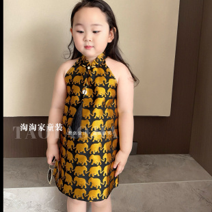 夏季女童露肩连衣裙2025新款中国风儿童旗袍裙复古无袖古装汉服