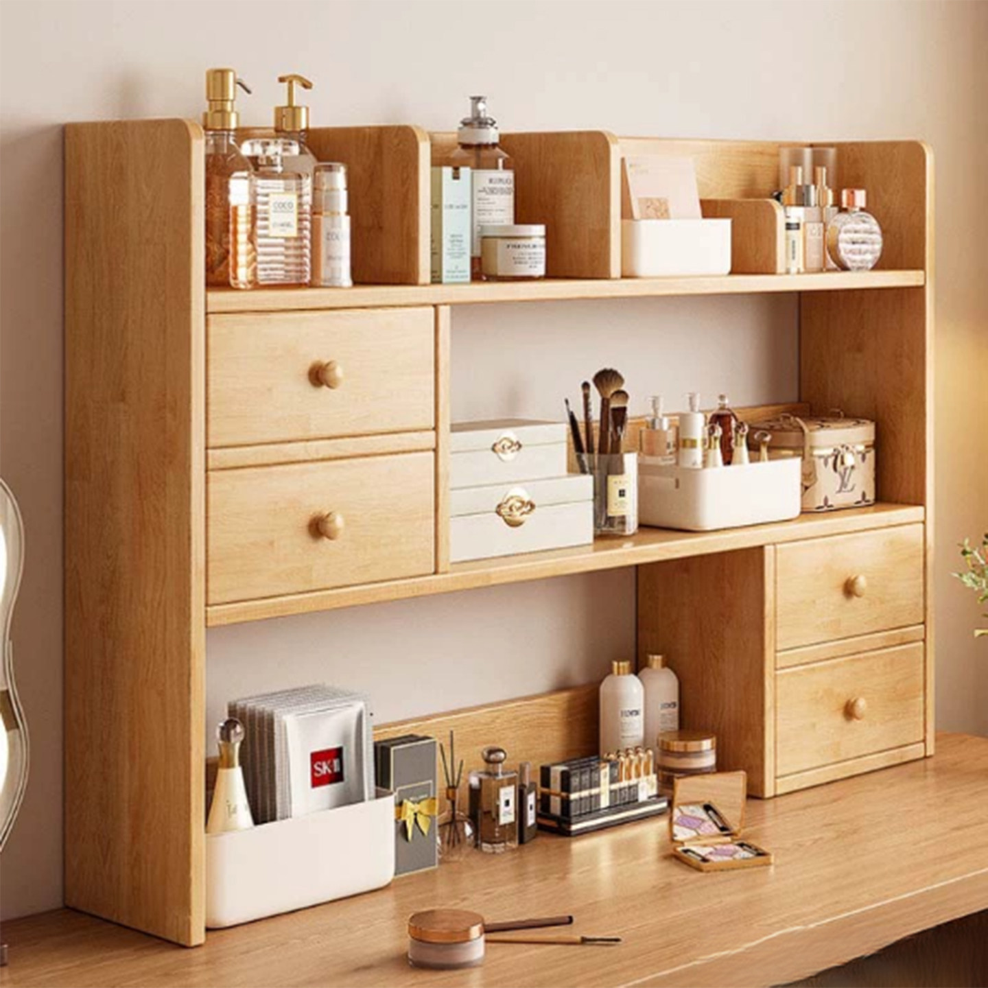 实木书架桌面置物架学生宿舍书桌上收纳架子办公多层家用飘窗书柜