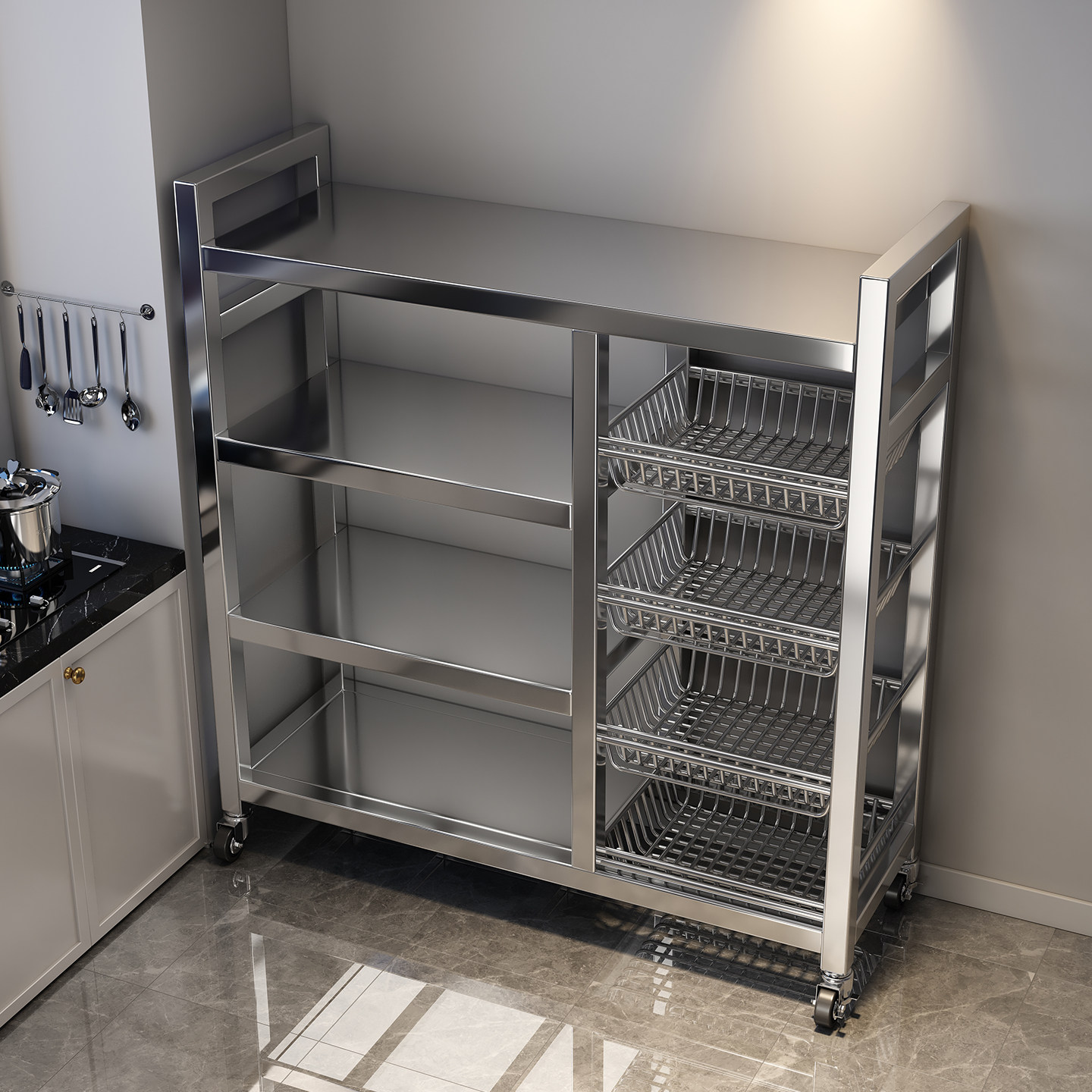 新款不锈钢厨房置物架落地多层多功能家用微波炉烤箱收纳置物架子,厨房/烹饪用具,厨房置物架/置物柜/角架,淘宝优惠券,粉丝福利购,淘宝优惠卷