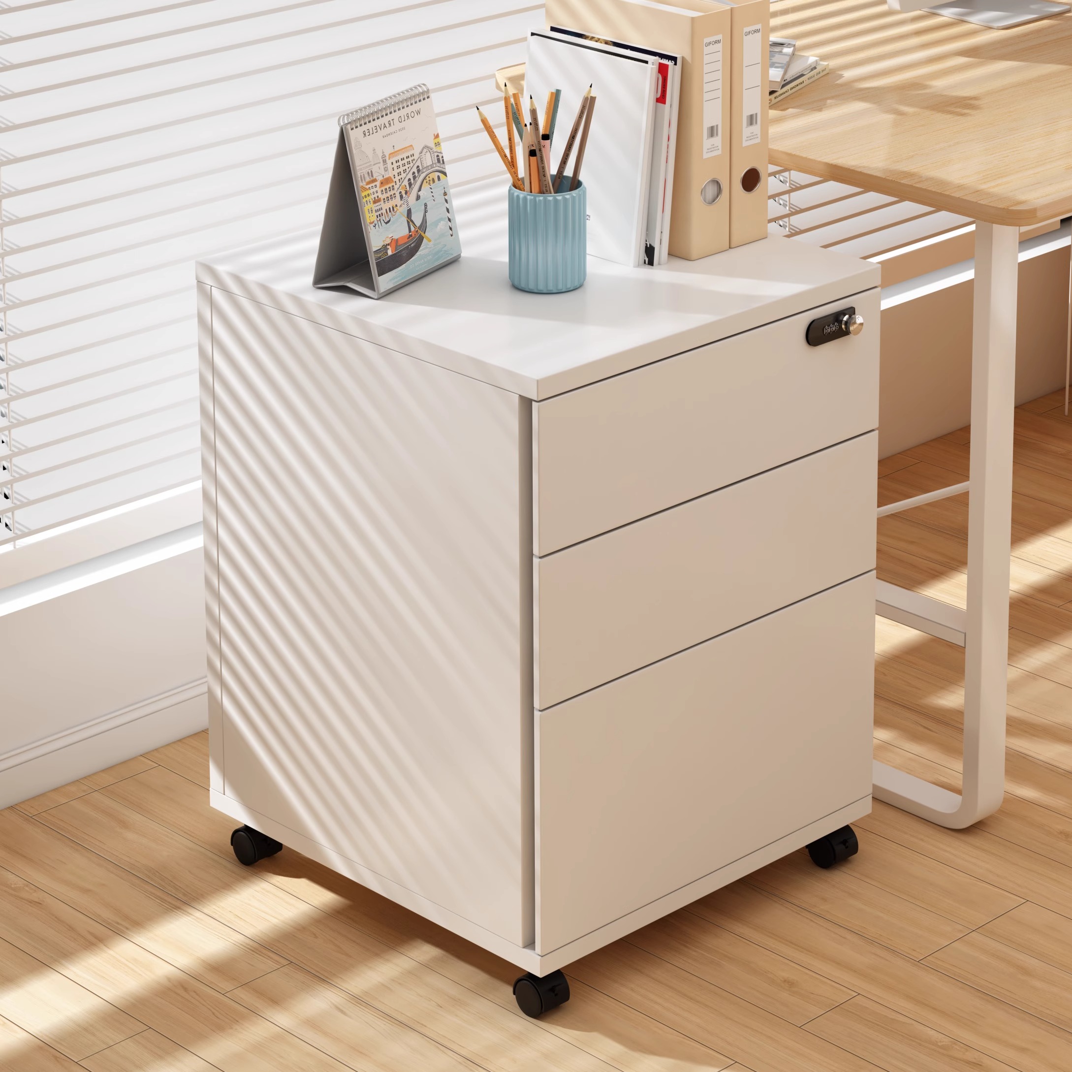 带密码锁木质办公室桌下文件柜小型储物柜置物柜收纳柜移动侧边柜