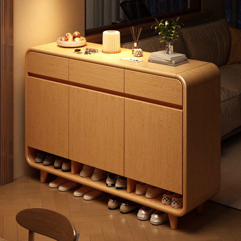 实木圆角鞋柜家用门口简易靠墙储物进门玄关鞋架大容量入户收纳柜