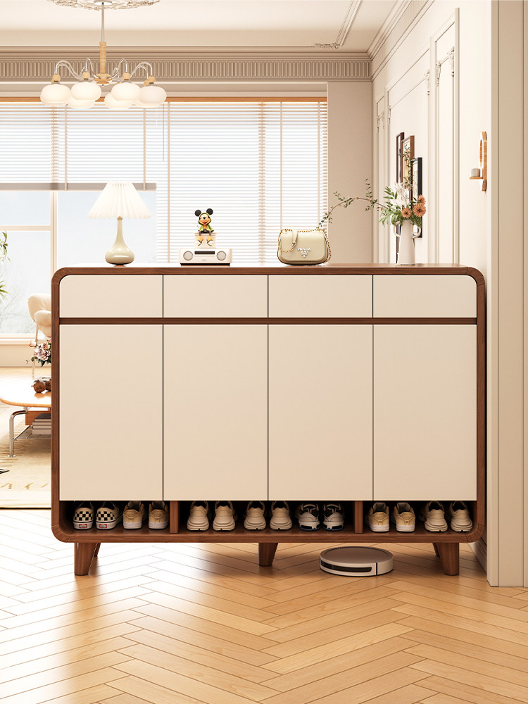 入户实木圆角鞋柜家用门口收纳柜一体靠墙玄关柜进门柜子简易鞋架