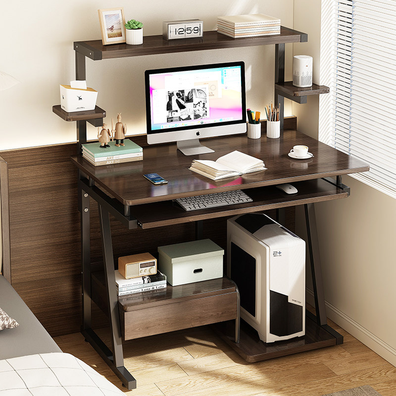 书桌书架一体桌台式可放主机办公桌卧室小户型家用桌子单人电脑桌