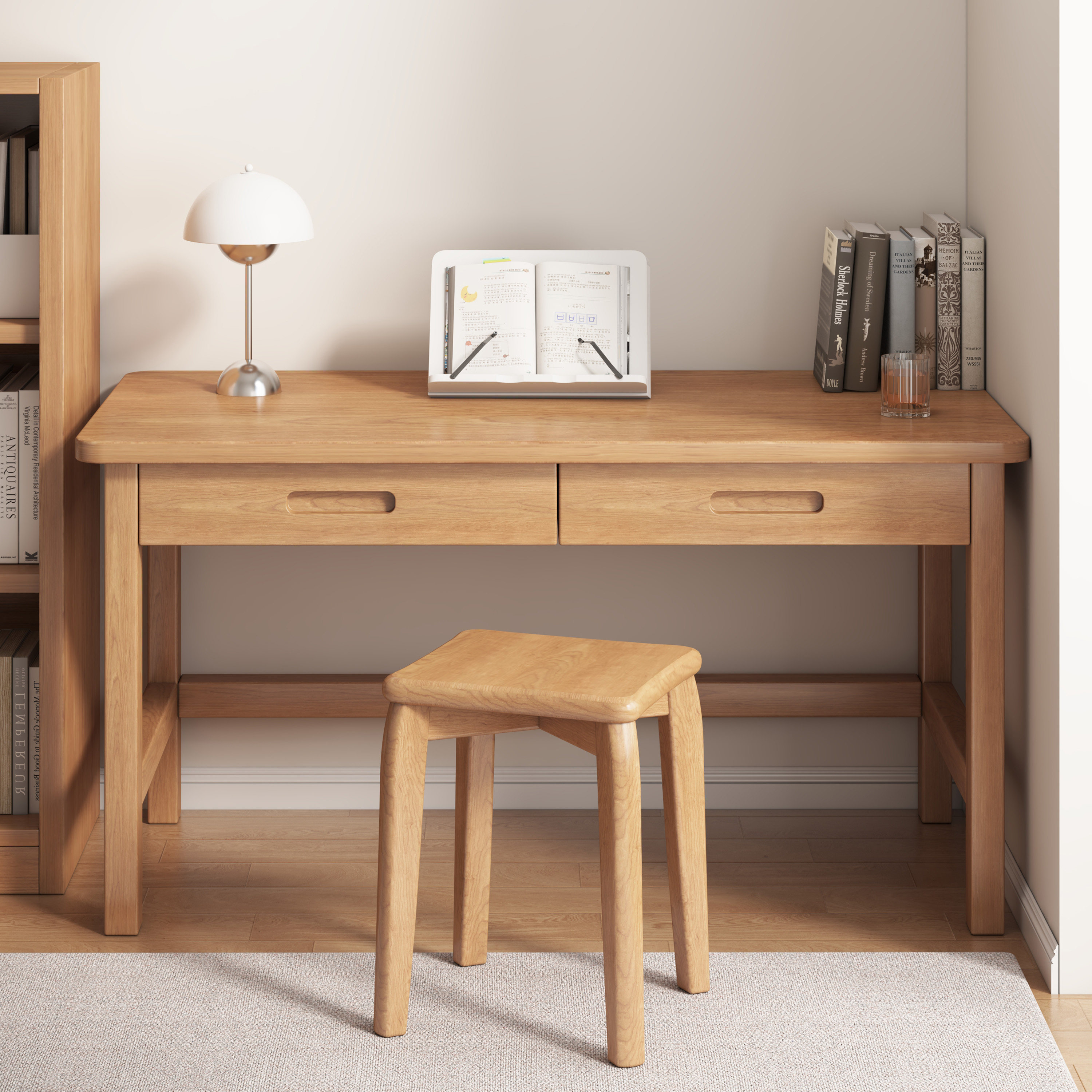 实木书桌台式电脑桌带抽屉书桌学生家用卧室学习桌长方形小桌子