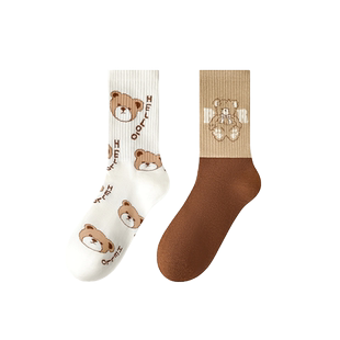 袜子女士中筒春夏季纯棉100%全棉潮美拉德穿搭网红款咖色系高腰土