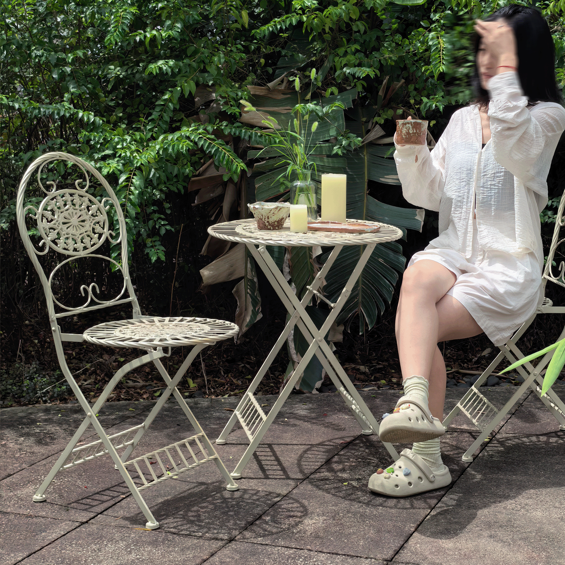 爱心叶子欧式复古铁艺桌椅三件套