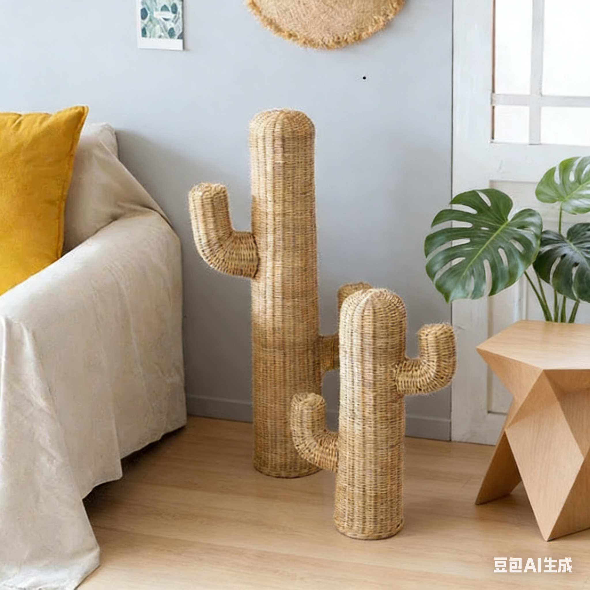 日式创意天然藤编仙人掌落地摆件客厅卧室庭院摄影装饰品原木风,家居饰品,落地摆件,淘宝优惠券,粉丝福利购,淘宝优惠卷