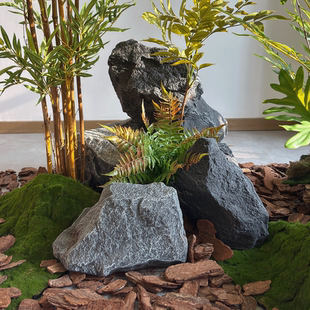 新中式仿真pu石造景竹林搭配户外庭院造景摄影棚样板间背景装饰