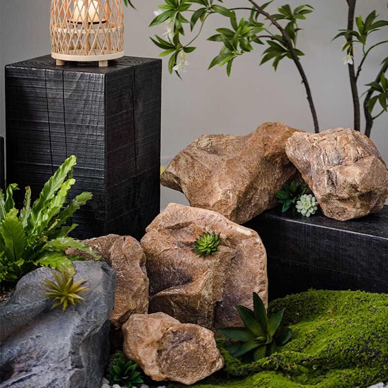 室内楼梯下造景pu石头装饰摆件