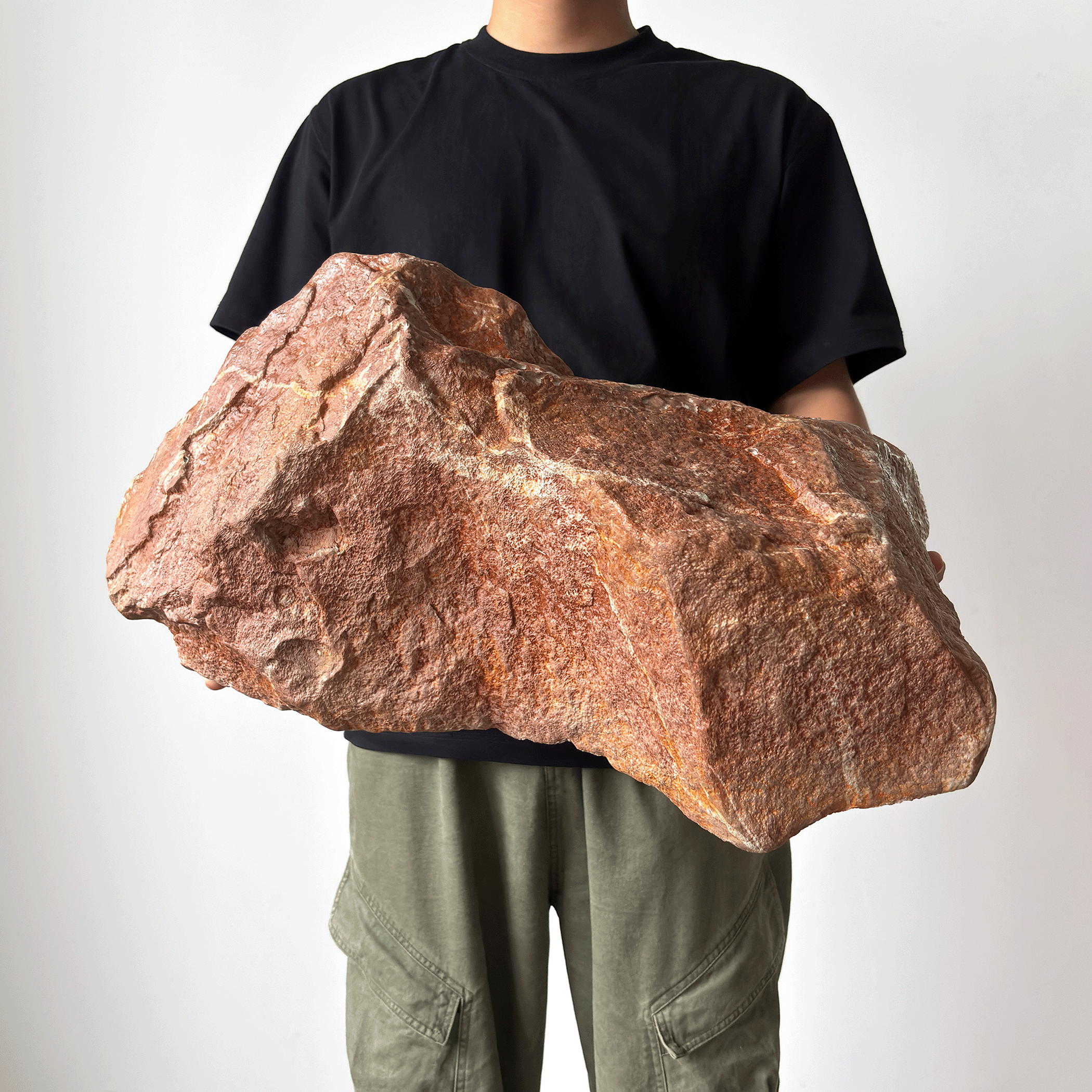 PU仿真赭石红色石造景搭配装饰