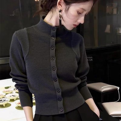 高级感深灰色高领毛衣女士初冬内搭短款超好看针织衫掐腰打底上衣