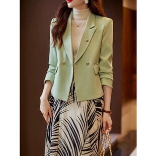 气质高级感小个子绿色小西装 2025新款 外套 西服女春秋季 小香风短款