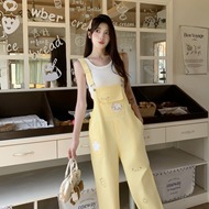 甜妹多巴胺穿搭背带裤女夏季直筒工装宽松牛仔背带裤少女阔腿长裤