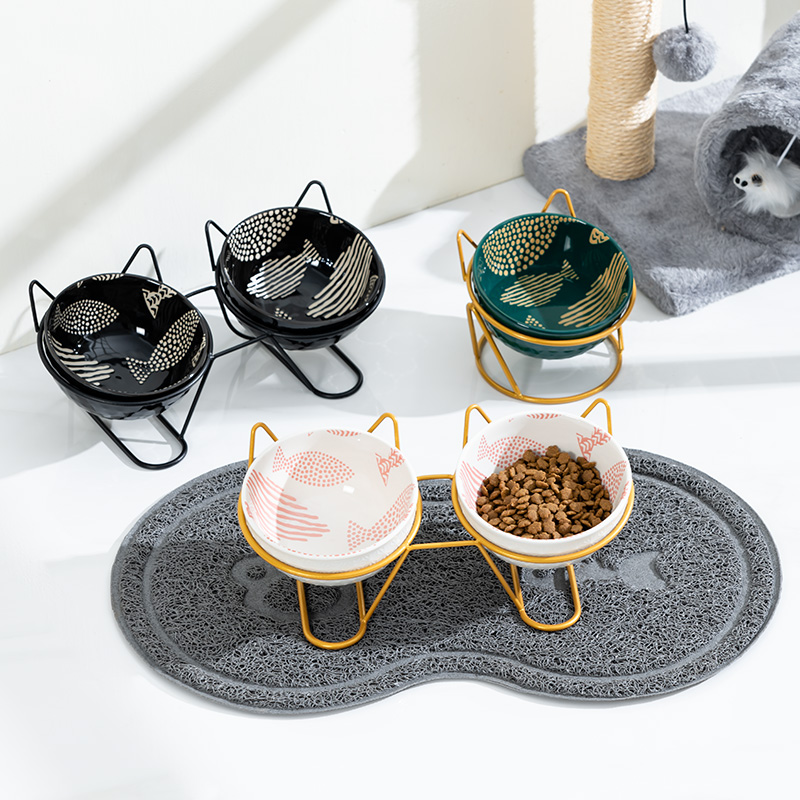 猫碗双碗饭碗保护颈椎