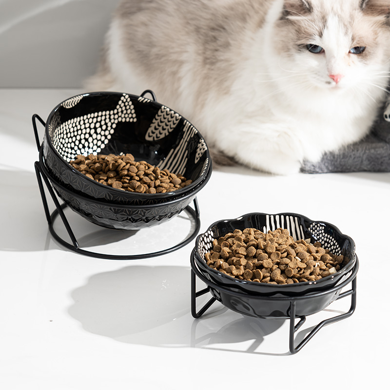 黑色狗狗碗斜口陶瓷猫咪水碗