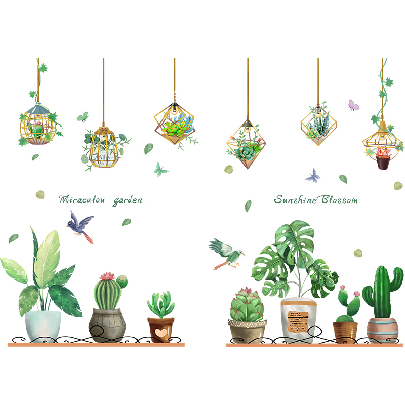 速发立体热带植物墙贴画背景卧室墙面装饰品房间墙壁纸自粘家用贴图片