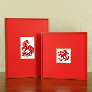 红色相框空框铝合金画框装裱剪纸展示框窗花装饰框双层红卡装裱框