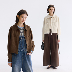 叠搭 短外套2026新款 Dotdrobe多着 麂皮绒翻领短箱型夹克女春季