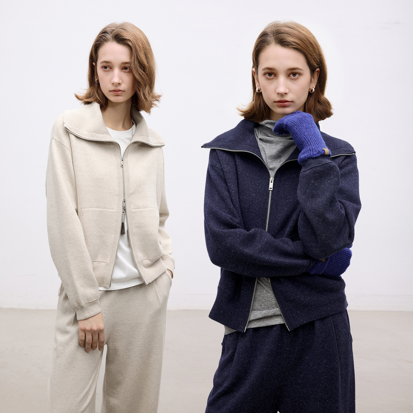 亚麻绵羊毛混纺开衫毛衣长裤套装