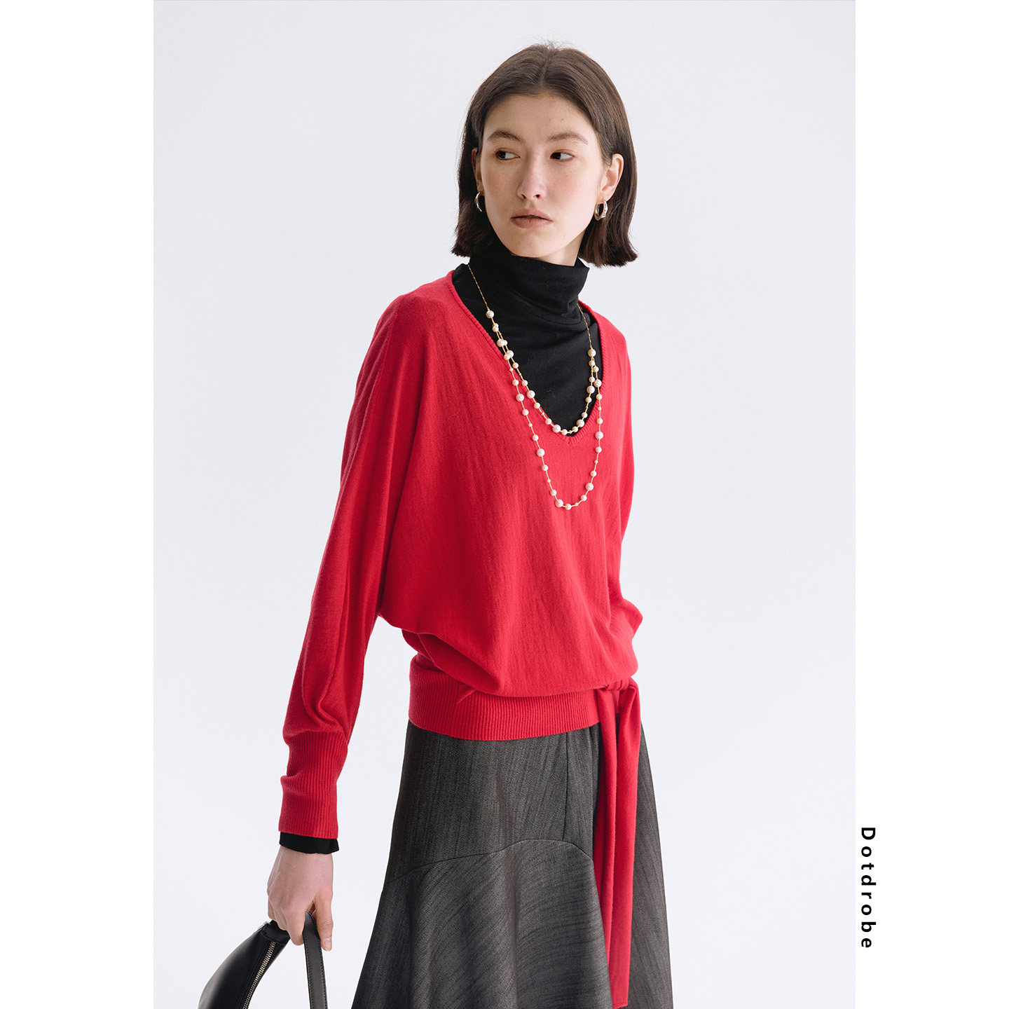 Dotdrobe多着 腰部可调节绑带 羊毛混纺V领针织衫女蝙蝠袖毛衣,女装/女士精品,毛针织衫,淘宝优惠券,粉丝福利购,淘宝优惠卷