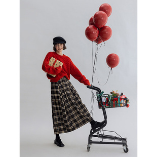 黑咖条 黑色 Dotdrobe多着 M1U风松紧腰立体分割花苞裙秋冬烟灰色