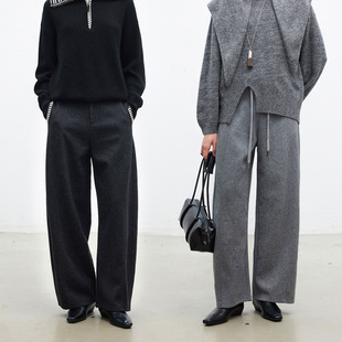 Dotdrobe多着 羊毛醋酸混纺 半松紧腰毛呢休闲裤女可机洗-两色入