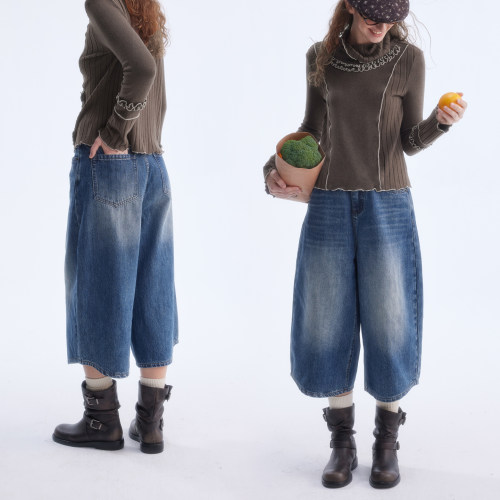 多着游牧风七分厚款牛仔靴裤女