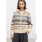 条纹拉链半高领针织开衫 Dotdrobe多着 羊毛混纺 女毛衣秋冬宽松