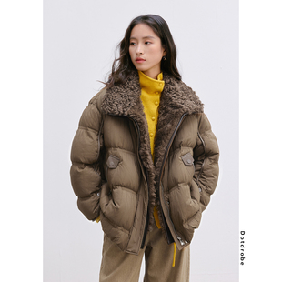 Dotdrobe多着 托斯卡纳羊毛毛领可拆 90白鹅绒中长款羽绒服女夹克