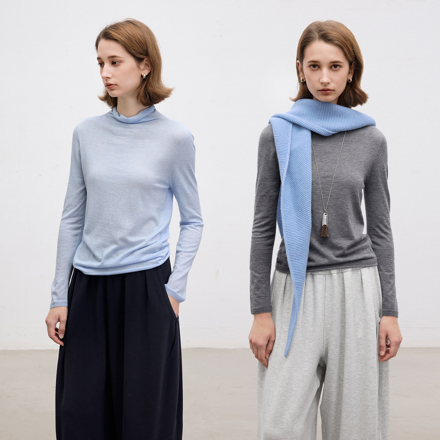 山羊绒混纺无缝一体卷边高领毛衣