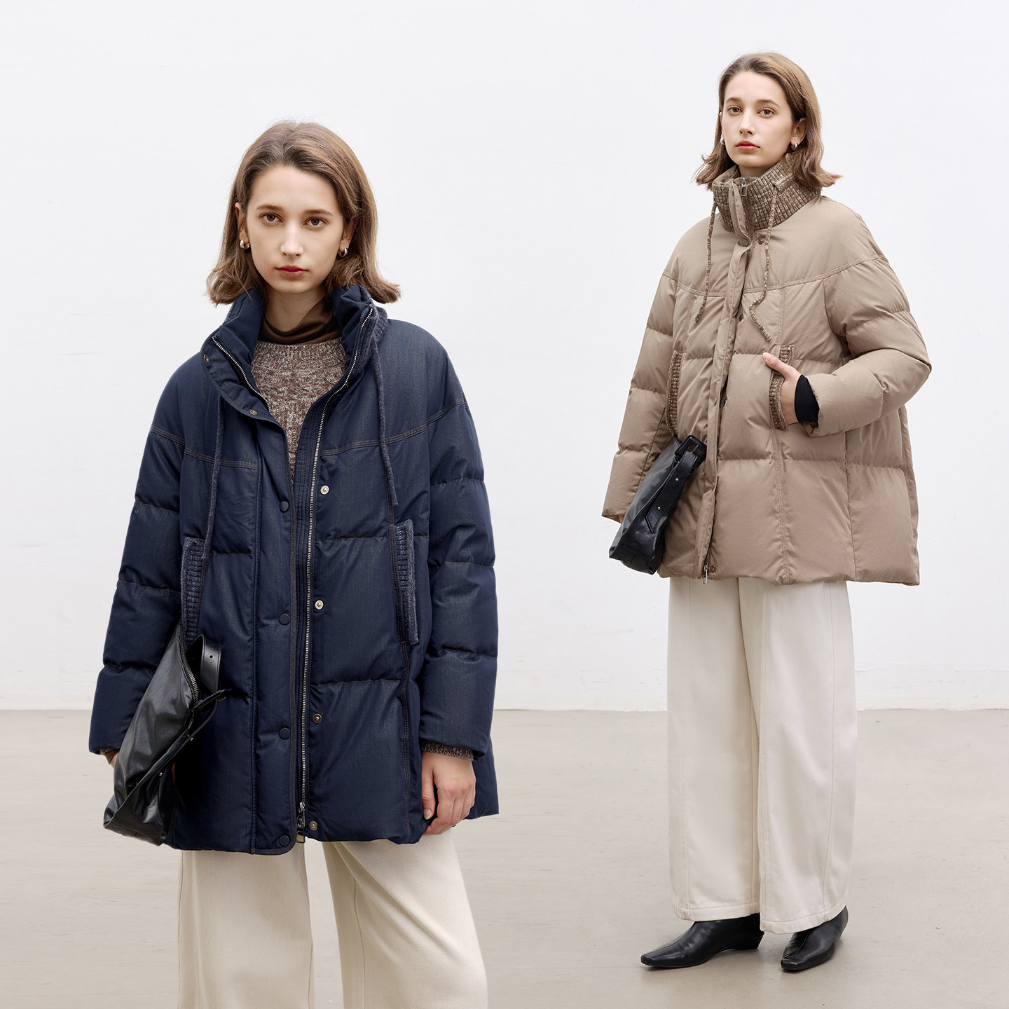 多着90白鸭绒拼接针织领羽绒服