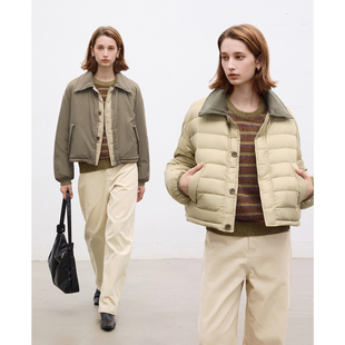 Dotdrobe多着 可两面穿 90白鸭绒轻便泡芙排骨短款夹克式羽绒服女