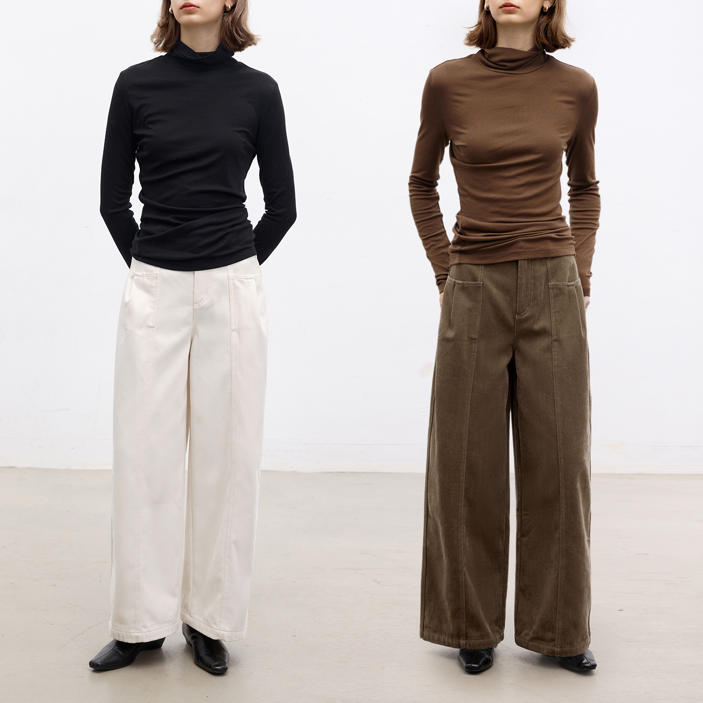 雪尼尔加绒立体前插袋直筒休闲裤