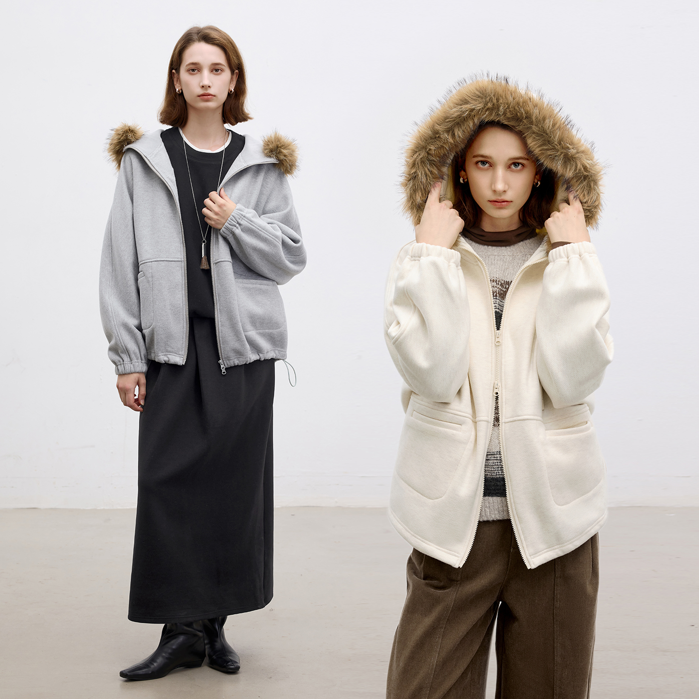 环保貉子毛领软糯绒感卫衣开衫