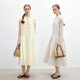 Dotdrobe多着 两色入 薄款 波嬉风 天丝亚麻腰部碎褶大摆连衣裙夏季