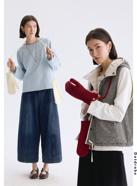 多着羊毛混纺露指触屏挂绳手套女