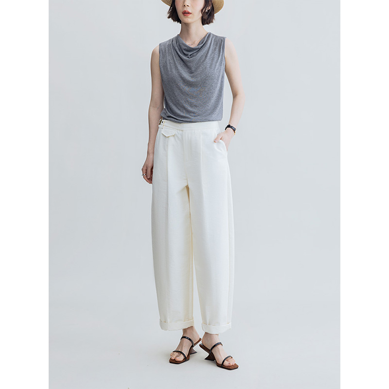 多着微锥型腰头可调阔腿裤