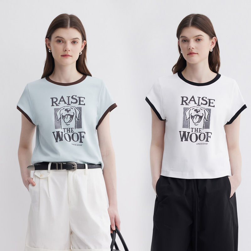 多着金毛萌宠撞色领纯棉短袖T恤