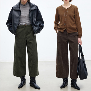 Dotdrobe多着 一体式腰头洗水灯芯绒纯棉九分休闲裤女秋冬-两色入