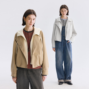 Dotdrobe多着  夹克+针织卫衣 假两件连帽短款卫衣外套女2026春款