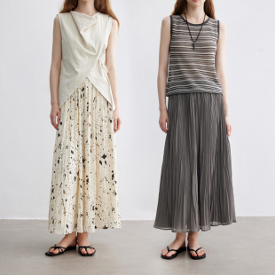 两色入 松紧腰飘逸雪纺半身裙夏款 Dotdrobe多着 不规则压褶工艺