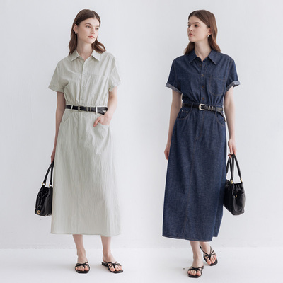 多着知识分子风翻领短袖连衣裙