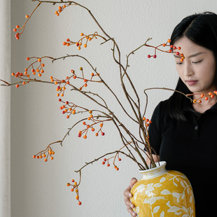 新中式仿真花南蛇藤山归来干花长枝发财果假花客厅干花侘寂风摆件