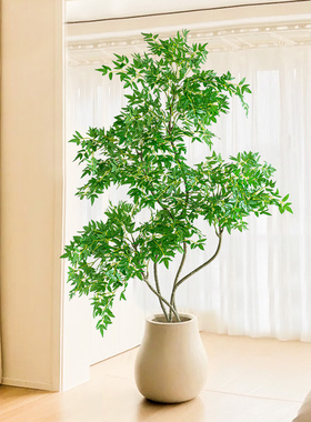 仿真绿植客厅盆栽高端轻奢南天竹室内大型仿生植物造景装饰花盆景